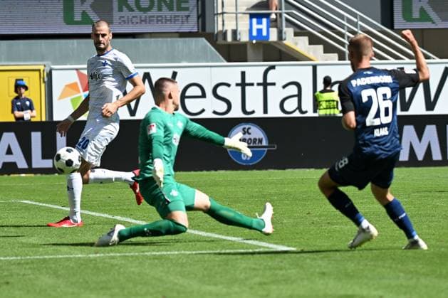 Paderborn, Home Deluxe Arena, 11 08 24, GER, Herren, 2 Bundesliga, Saison 2024 2025, SC Paderborn 07 SV Darmstadt 98 Bild Sebastian KLAAS Paderborn macht das Tor zum 1 1 Only for editorial use DFL regulations prohibit any use of photographs as image sequences and or quasi video NRW Germany