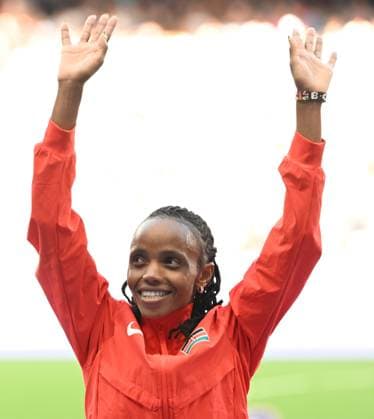 10th August 2024; Paris Olympic Games, Olympische Spiele, Olympia, OS Stade de France, Paris, France, Day 15; Athletics, Womens 10,000m medal ceremony, CHEBET Beatrice of Kenya receives her gold medal  ActionPlus12680439 SimonxWest