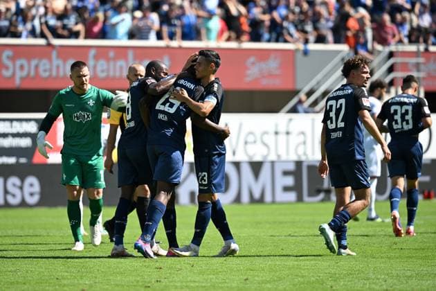 Paderborn, Home Deluxe Arena, 11 08 24, GER, Herren, 2 Bundesliga, Saison 2024 2025, SC Paderborn 07 SV Darmstadt 98 Bild Ilyas ANSAH Paderborn jubilates after his goal for 3 1 Only for editorial use DFL regulations prohibit any use of photographs as image sequences and or quasi video NRW Germany