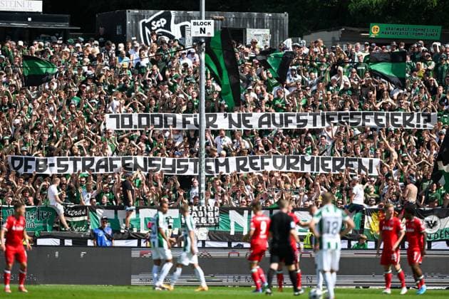 2 Bundesliga SC Preußen Münster Hannover 96 on 11 08 2024 at the Preußenstadion in Münster Fans of SC Preußen Muenster with a banner MT