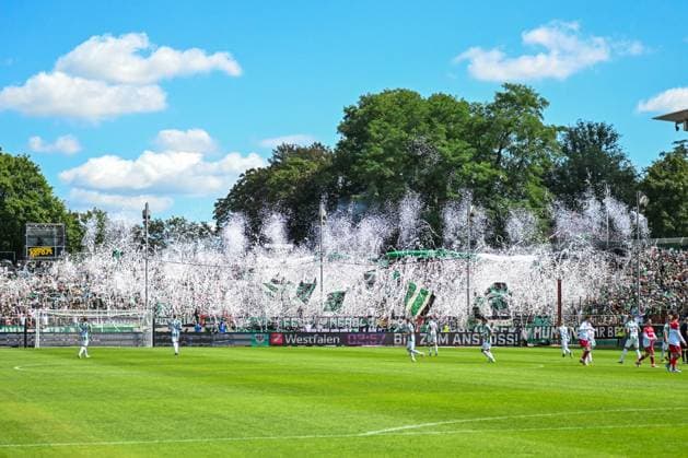 2 Bundesliga SC Preußen Münster Hannover 96 on 11 08 2024 at the Preußenstadion in Münster Fans of SC Preußen Münster with a choreography MT
