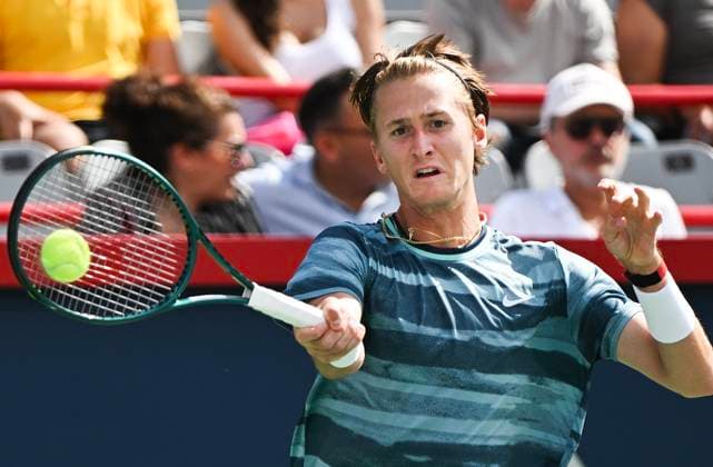 August 11, 2024, Montreal, Pq, Canada: Sebastian Korda of the United States plays a shot to Alexander Zverev of Germany during their quarter-final match at the National Bank Open tennis tournament in Montreal, Sunday, August 11, 2024. Alexander Zverev, Sebastian Korda,  - ZUMAc35_ 20240811_zaf_c35_042 Copyright: xGrahamxHughesx