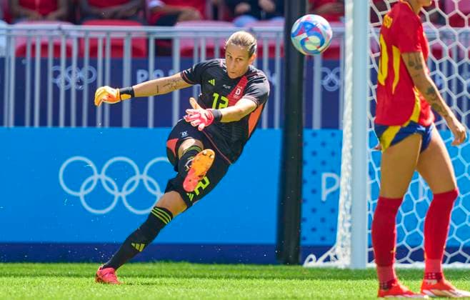 Ann-Katrin Berger, goalkeeper DFB Frauen 12 at the women Olympic Bronze Medal match GERMANY - SPAIN 1-0 at Stade de Lyon in Lyon at Aug 9, 2024 in Lyon, France. Season 2024 2025