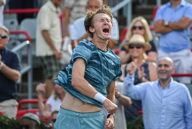 August 11, 2024, Montreal, Pq, Canada: Sebastian Korda of the United States reacts after defeating Alexander Zverev of Germany in their quarter-final match at the National Bank Open tennis tournament in Montreal, Sunday, August 11, 2024. Alexander Zverev, Sebastian Korda,  - ZUMAc35_ 20240811_zaf_c35_056 Copyright: xGrahamxHughesx
