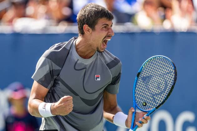 August 11, 2024, Montreal, Quebec, Canada: ALEXEI POPYRIN from Australia roaring after point in third set against Hubert Hurkacz from Poland in quarter final of Canadian Open at IGA Stadium in Montreal, Quebec, Canada Montreal Canada - ZUMAl189 20240811_zsp_l189_022 Copyright: xYannickxLegarex