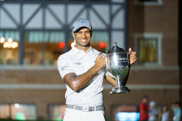 August 11, 2024, Greensboro, North Carolina, USA: AARON RAI holds his 1st place trophy after winning the 2024 Wyndham Championship at Sedgefield Country Club in Greensboro, NC. Greensboro USA - ZUMAb238 20240811_zsp_b238_020 Copyright: xJoshxBrownx