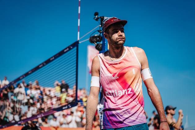 Beach volleyball men Allianz German Beach Tour 2024 Tourstop Kühlungsborn 11 08 2024 Manuel Harms disappointed Kühlungsborn Beach at the pier Mecklenburg Western Pomerania Germany