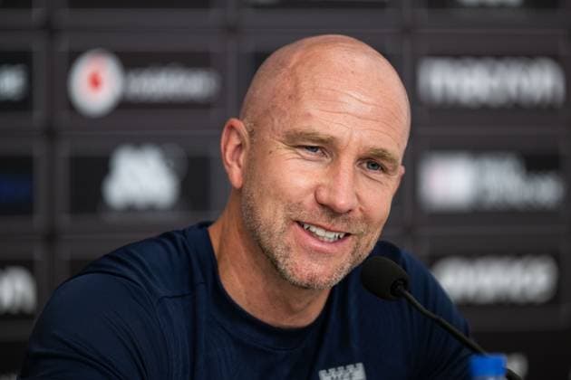 240812 Head coach Henrik Rydström of Malmö FF during a press conference with Malmö FF on August 12, 2024 in Thessaloniki Photo Mathilda Ahlberg BILDBYRAN kod MA MA0701 fotboll football soccer fotball champions league presskonferens press conference malmö ff bbeng  Copyright: MATHILDAxAHLBERG BB240812MA039