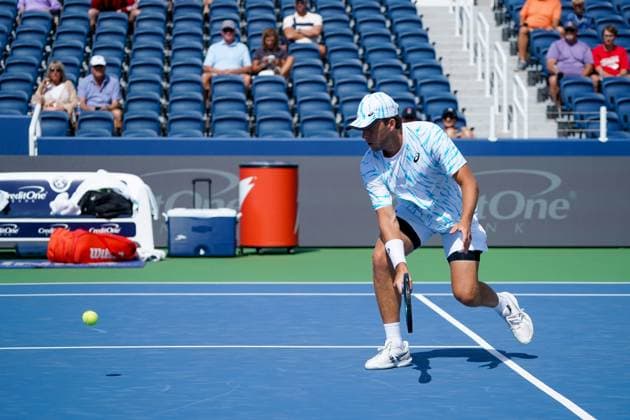 Cincinnati Open: Brandon Holt Vs. Zachary Svajda Brandon Holt is playing during a qualifying round match at the Cincinnati Open tennis tournament in Mason, Ohio, on August 12, 2024. Mason Ohio United States  Copyright: xJasonxWhitmanx originalFilename:whitman-cincinna240812_npeQT.jpg