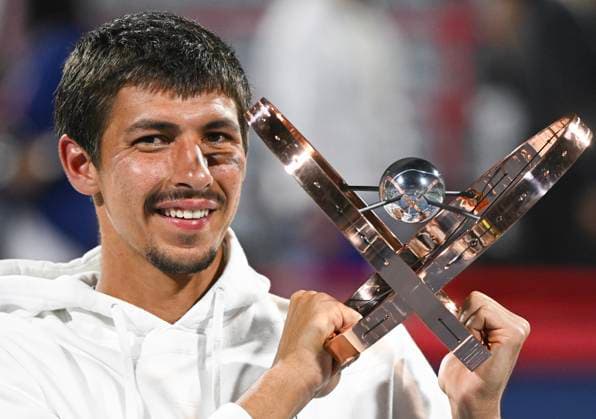 August 12, 2024, Montreal, Pq, Canada: Alexei Popyrin, of Australia, holds up the winners trophy after defeating Andrey Rublev, of Russia, in the final of the National Bank Open men s tennis tournament in Montreal, Monday, Aug. 12, 2024. Alexei Popyrin, Andrey Rublev, - ZUMAc35_ 20240812_zaf_c35_133 Copyright: xGrahamxHughesx