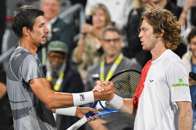 August 12, 2024, Montreal, Pq, Canada: Alexei Popyrin, of Australia, left, and Andrey Rublev, of Russia, shake hands following the final of the National Bank Open men s tennis tournament in Montreal, Monday, Aug. 12, 2024. Alexei Popyrin, Andrey Rublev, - ZUMAc35_ 20240812_zaf_c35_140 Copyright: xGrahamxHughesx
