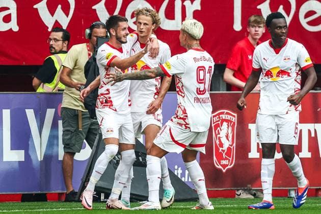 ENSCHEDE - Maurits Kjaergaard of FC Salzburg celebrates the 0-1 during the UEFA Champions League preliminary round match between FC Twente and FC Salzburg at Stadion De Grolsch Veste on August 13, 2024 in Enschede, Netherlands. ANP VINCENT JANNINK UEFA Champions League Third qualifying round second leg 2024 25 xVIxANPxSportx xxANPxIVx 505937133 originalFilename: 505937133.jpg