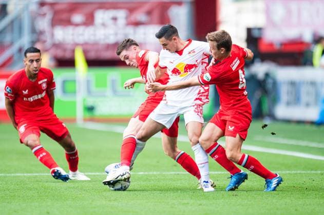 13 08 2024 Soccer, 2024 2025, Champions League Qualification, 3 Round, FC Twente Enschede RB Salzburg L R Daan Rots Enschede , Oscar Gloukh Salzburg , Mathias Kjölö Kjolo Enschede