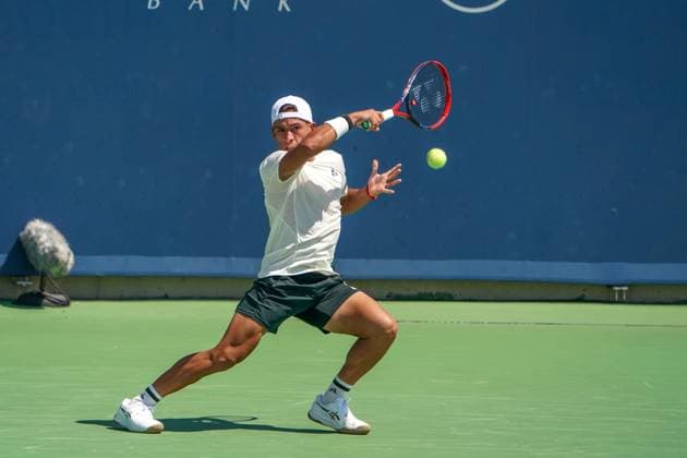 Cincinnati Open: First Round Matches Sebastian Baez is playing during his first-round match at the Cincinnati Open tennis tournament in Mason, Ohio, on August 13, 2024. Mason Ohio United States  Copyright: xJasonxWhitmanx originalFilename:whitman-cincinna240813_np9sl.jpg