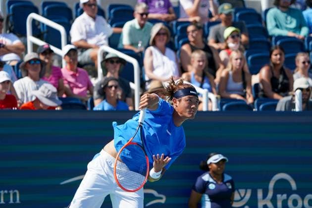 Cincinnati Open: First Round Matches Zhizhen Zhang is playing during his first-round match at the Cincinnati Open tennis tournament in Mason, Ohio, on August 13, 2024. Mason Ohio United States  Copyright: xJasonxWhitmanx originalFilename:whitman-cincinna240813_npSmY.jpg