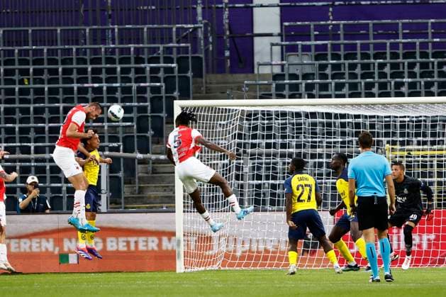 Union SG v Slavia Praha - UEFA Champions League BRUSSELS, BELGIUM - AUGUST 13 : Chory Tomas forward of SK Slavia Praha during the UEFA Champions League Third qualifying round 2nd leg match between Union Saint-Gilloise and Slavia Praha at the RSC Anderlecht stadium on August 13, 2024 in Brussels, Belgium , 13 08 2024 Brussels Belgium  Copyright: xJanxDexMeuleneirx