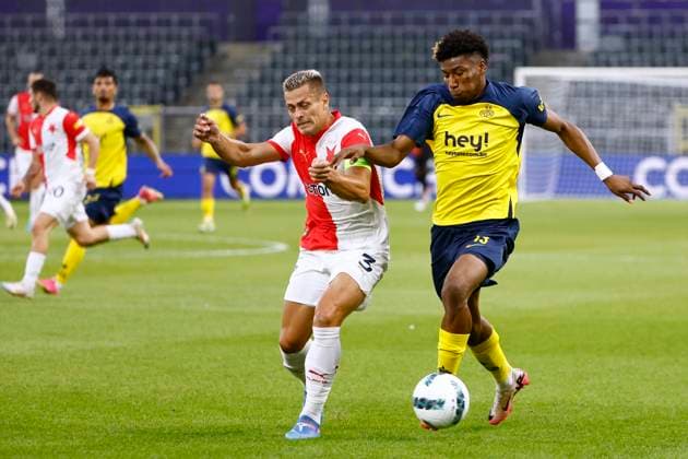Union SG v Slavia Praha - UEFA Champions League BRUSSELS, BELGIUM - AUGUST 13 : Rodriguez Cortez Kevin Jose forward of Royale Union Saint-Gilloise during the UEFA Champions League Third qualifying round 2nd leg match between Union Saint-Gilloise and Slavia Praha at the RSC Anderlecht stadium on August 13, 2024 in Brussels, Belgium , 13 08 2024 Brussels Belgium  Copyright: xJanxDexMeuleneirx