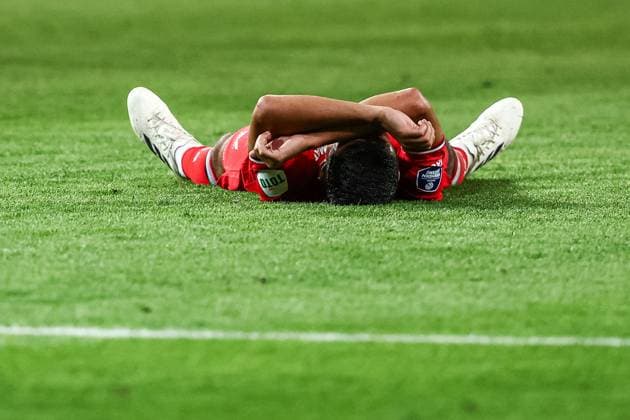 ENSCHEDE - Anass Salah-Eddine of FC Twente is disappointed with the loss during the UEFA Champions League preliminary round match between FC Twente and FC Salzburg at Stadion De Grolsch Veste on August 13, 2024 in Enschede, Netherlands. ANP VINCENT JANNINK UEFA Champions League Third qualifying round second leg 2024 25 xVIxANPxSportx xxANPxIVx 505940957 originalFilename: 505940957.jpg