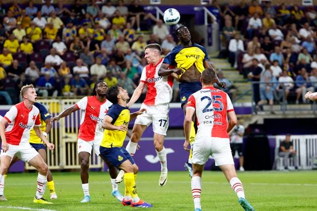 Union SG v Slavia Praha - UEFA Champions League BRUSSELS, BELGIUM - AUGUST 13 : Promise David Oluwatobi forward of Royale Union Saint-Gilloise during the UEFA Champions League Third qualifying round 2nd leg match between Union Saint-Gilloise and Slavia Praha at the RSC Anderlecht stadium on August 13, 2024 in Brussels, Belgium , 13 08 2024 Brussels Belgium  Copyright: xJanxDexMeuleneirx