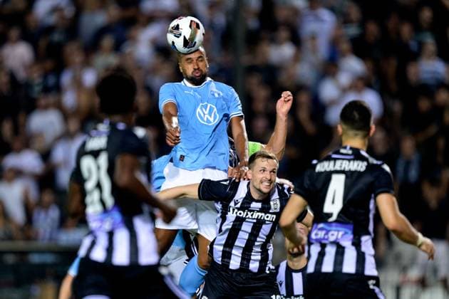 240813 Isaac Kiese Thelin of Malmö FF during the UEFA Champions League football match between PAOK and Malmö FF on August 13, 2024 in Thessaloniki Photo Mathilda Ahlberg BILDBYRAN kod MA MA0703 fotboll football soccer fotball champions league paok malmö ff bbeng  Copyright: MATHILDAxAHLBERG BB240813MA068