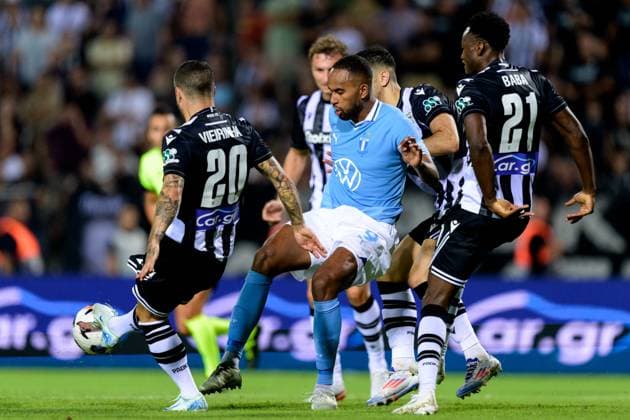 700101 Isaac Kiese Thelin of Malmö FF during the UEFA Champions League football match between PAOK and Malmö FF on August 13, 2024 in Thessaloniki Photo Mathilda Ahlberg BILDBYRAN kod MA fotboll football soccer fotball champions league paok malmö ff bbeng  Copyright: MATHILDAxAHLBERG BB700101MA001