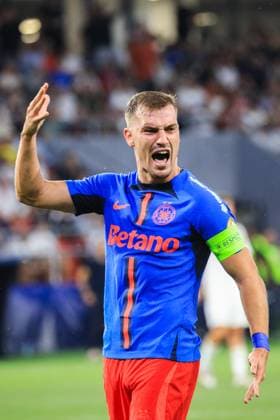 13 august 2024,Stadionul Steaua, Bucharest, UEFA Champions League, Third qualifying round, 2nd leg, FCSB(ROU) vs Sparta Praha (CZE) 27 Darius Olaru portrait image in anger