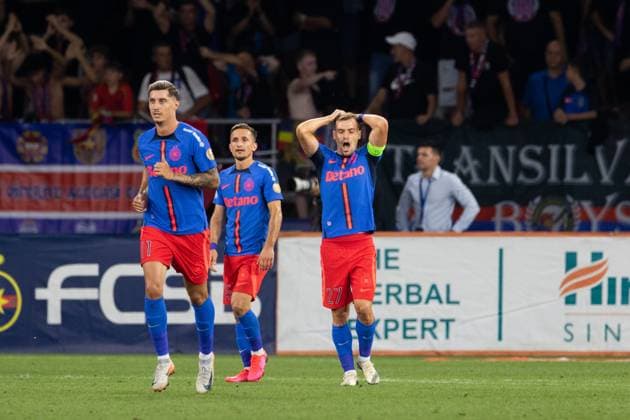 13 august 2024,Stadionul Steaua, Bucharest, UEFA Champions League, Third qualifying round, 2nd leg, FCSB(ROU) vs Sparta Praha (CZE) 27 Darius Olaru angry after his team looses