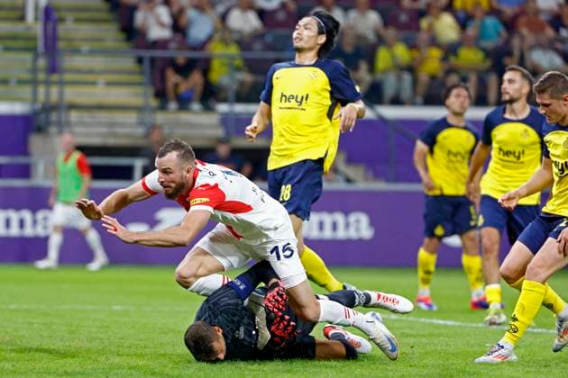 Union SG v Slavia Praha - UEFA Champions League BRUSSELS, BELGIUM - AUGUST 13 : Jurecka Vaclav forward of SK Slavia Praha celebrates after scoring during the UEFA Champions League Third qualifying round 2nd leg match between Union Saint-Gilloise and Slavia Praha at the RSC Anderlecht stadium on August 13, 2024 in Brussels, Belgium , 13 08 2024 Brussels Belgium  Copyright: xJanxDexMeuleneirx
