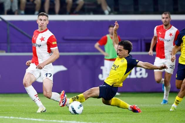 Union SG v Slavia Praha - UEFA Champions League BRUSSELS, BELGIUM - AUGUST 13 : Provod Lukas midfielder of SK Slavia Praha during the UEFA Champions League Third qualifying round 2nd leg match between Union Saint-Gilloise and Slavia Praha at the RSC Anderlecht stadium on August 13, 2024 in Brussels, Belgium , 13 08 2024 Brussels Belgium  Copyright: xJanxDexMeuleneirx