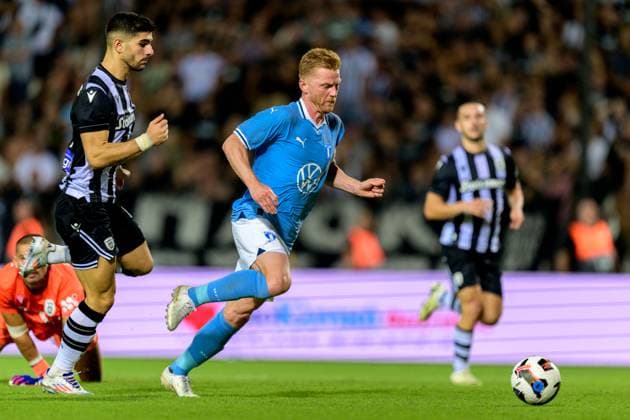 240813 Anders Christiansen of Malmö FF during the UEFA Champions League football match between PAOK and Malmö FF on August 13, 2024 in Thessaloniki Photo Mathilda Ahlberg BILDBYRAN kod MA MA0703 fotboll football soccer fotball champions league paok malmö ff bbeng  Copyright: MATHILDAxAHLBERG BB240813MA133
