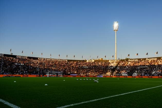 240813 General view of Toumba Stadium during the UEFA Champions League football match between PAOK and Malmö FF on August 13, 2024 in Thessaloniki Photo Mathilda Ahlberg BILDBYRAN kod MA MA0703 fotboll football soccer fotball champions league paok malmö ff bbeng interiör  Copyright: MATHILDAxAHLBERG BB240813MA137