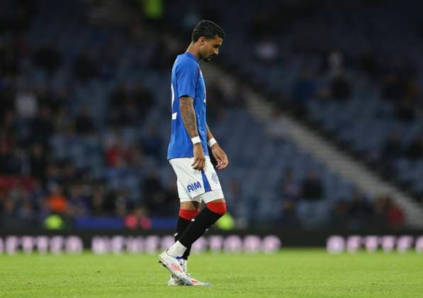 Football - 2024 2025 UEFA Champions League - Third Qualifying Round - Second Leg - Glasgow Rangers vs Dynamo Kyiv - Hampden Park - Tuesday 13th August 2024 Jefte of Rangers is shown a red card 