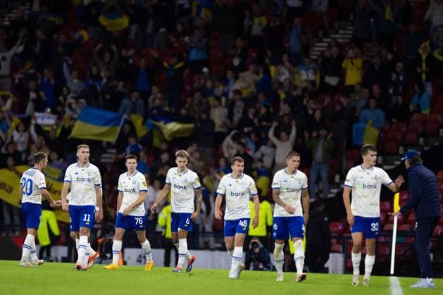 Oleksandr Pikhalyonok of Dynamo Kyiv celebrates his goal with his team mates during the Champions League qualifying match at Hampden Park, Glasgow. Rangers v Dynamo Kyiv, UEFA Champions League, Third Qualifying Round, Second Leg, Football, Hampden Park, Glasgow, UK, 13 Aug 2024 EDITORIAL USE ONLY No use with unauthorised audio, video, data, fixture lists, club league logos or live services. Online in-match use limited to 120 images, no video emulation. No use in betting, games or single club league player publications. Copyright: xKirkxO Rourke RangersxFC Shutterstockx 14635004dr