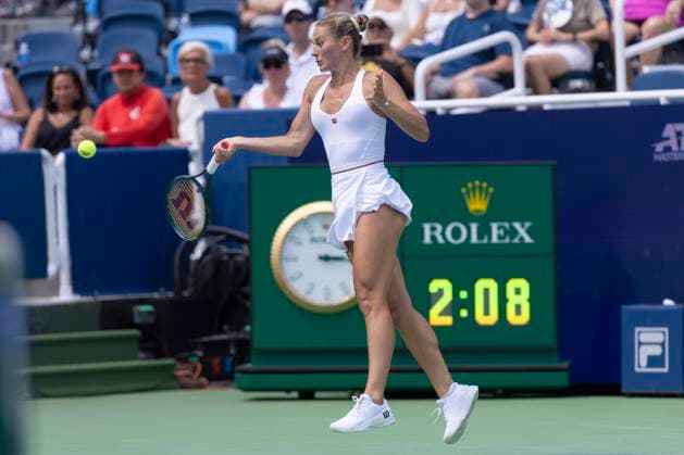 August 13, 2024, Mason, Oh, USA: 2024 Cincinnati Open Tennis, 2024 08 13 - Marta Kostyuk hits a ball against opponent Elise Mertens. ZUMAPress Mason USA - ZUMAn24_ 20240813_zaf_n24_062 Copyright: xWallyxNellx