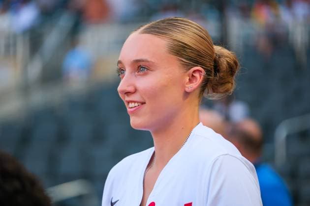 August 13, 2024, Minneapolis, Minnesota, USA: University of Connecticut WomenÃ¢â‚¬â ¢s Basketball player PAIGE BUECKERS looks on before throwing out the first pitch before a MLB, Baseball Herren, USA game between the Minnesota Twins and the Kansas City Royals at Target Field. The Twins won 13-3. Minneapolis USA - ZUMAg254 20240813_zsp_g254_034 Copyright: xStevenxGarciax