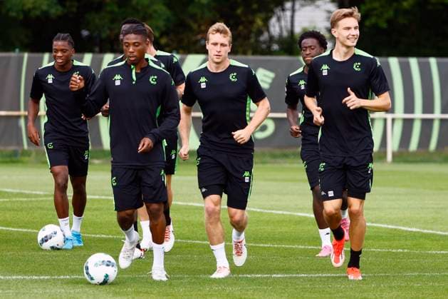 Cercle Brugge v Molde - UEFA Europa League - media activities BRUGGE, BELGIUM - AUGUST 14 : Somers Thibo forward of Cercle Brugge and Ravych Christiaan defender of Cercle Brugge pictured during a training session prior the UEFA Europa League third qualifying round 2nd leg match between Cercle Brugge and Molde on August 14, 2024 in Brugge, Belgium, 14 08 2024 Brugge Belgium  Copyright: xJanxDexMeuleneirx