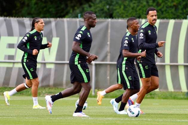 Cercle Brugge v Molde - UEFA Europa League - media activities BRUGGE, BELGIUM - AUGUST 14 : Denkey Kevin forward of Cercle Brugge and Minda Alan midfielder of Cercle Brugge pictured during a training session prior the UEFA Europa League third qualifying round 2nd leg match between Cercle Brugge and Molde on August 14, 2024 in Brugge, Belgium, 14 08 2024 Brugge Belgium  Copyright: xJanxDexMeuleneirx