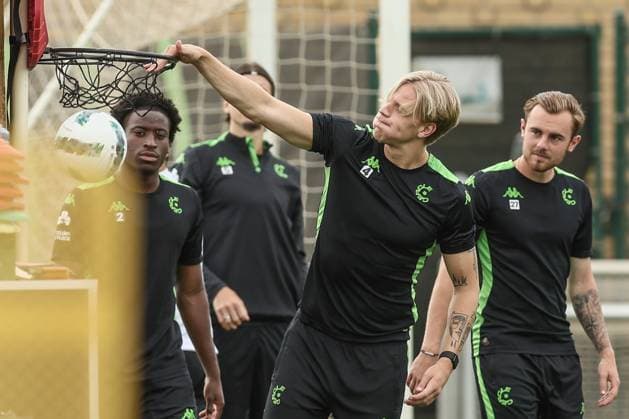 Cercle s Jesper Daland pictured during a training session of Belgian soccer team Cercle Brugge KSV, Wednesday 14 August 2024 in Brugge. The team is preparing for tomorrow s match against Norwegian Molde FK, the return game in the third qualifying round for the UEFA Europa League competition. Molde won the first leg 3-0. BRUNOxFAHY  x98436444x