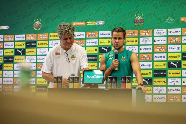 SOCCER - UEFA EL, Rapid vs Trabzonspor VIENNA,AUSTRIA,14.AUG.24 - SOCCER - UEFA Europa League, qualification, SK Rapid Wien vs Trabzonspor Kuluebue, preview, press conference, PK, Pressekonferenz Rapid. Image shows Luis Schaub (Rapid).  GEPAxpictures xManuelxBinder