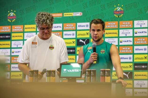 SOCCER - UEFA EL, Rapid vs Trabzonspor VIENNA,AUSTRIA,14.AUG.24 - SOCCER - UEFA Europa League, qualification, SK Rapid Wien vs Trabzonspor Kuluebue, preview, press conference, PK, Pressekonferenz Rapid. Image shows Luis Schaub (Rapid).  GEPAxpictures xManuelxBinder