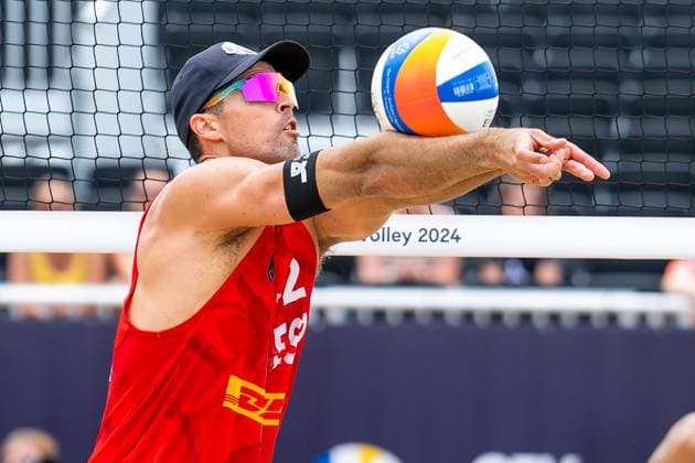 2024-08-14 CEV Beach volleyball, Beachvolleyball European Championships - Day 2 THE HAGUE, NETHERLANDS - AUGUST 14: Adrian Gavira Collado of Spain during Day 2 of the CEV Beach Volleyball European Championships at The Hague Beach Stadium on August 14, 2024 in The Hague, Netherlands. (Photo by Joris Verwijst BSR Agency) The Hague Netherlands Content not available for redistribution in The Netherlands directly or indirectly through any third parties. Copyright: xBSRxAgencyx