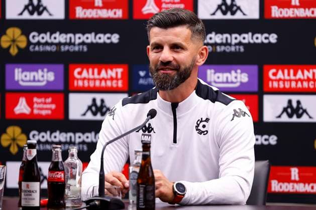 Cercle Brugge v Molde - UEFA Europa League - media activities BRUGGE, BELGIUM - AUGUST 14 : Muslic Miron head coach of Cercle Brugge and Daland Jesper defender of Cercle Brugge pictured during a press conference, PK, Pressekonferenz prior the UEFA Europa League third qualifying round 2nd leg match between Cercle Brugge and Molde on August 14, 2024 in Brugge, Belgium, 14 08 2024 Brugge Belgium  Copyright: xJanxDexMeuleneirx