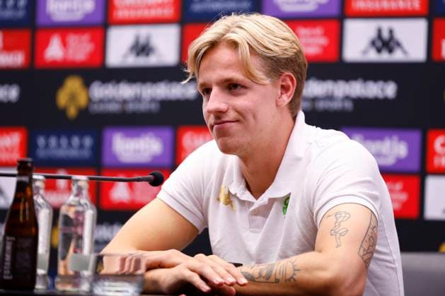 Cercle Brugge v Molde - UEFA Europa League - media activities BRUGGE, BELGIUM - AUGUST 14 : Muslic Miron head coach of Cercle Brugge and Daland Jesper defender of Cercle Brugge pictured during a press conference, PK, Pressekonferenz prior the UEFA Europa League third qualifying round 2nd leg match between Cercle Brugge and Molde on August 14, 2024 in Brugge, Belgium, 14 08 2024 Brugge Belgium  Copyright: xJanxDexMeuleneirx