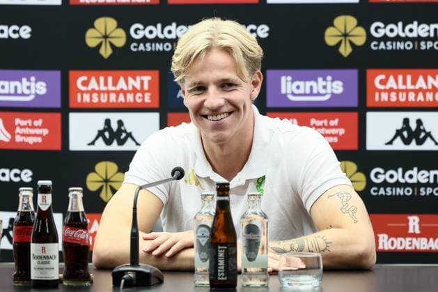 Cercle s Jesper Daland pictured during a press conference, PK, Pressekonferenz of Belgian soccer team Cercle Brugge KSV, Wednesday 14 August 2024 in Brugge. The team is preparing for tomorrow s match against Norwegian Molde FK, the return game in the third qualifying round for the UEFA Europa League competition. Molde won the first leg 3-0. BRUNOxFAHY  x98442451x