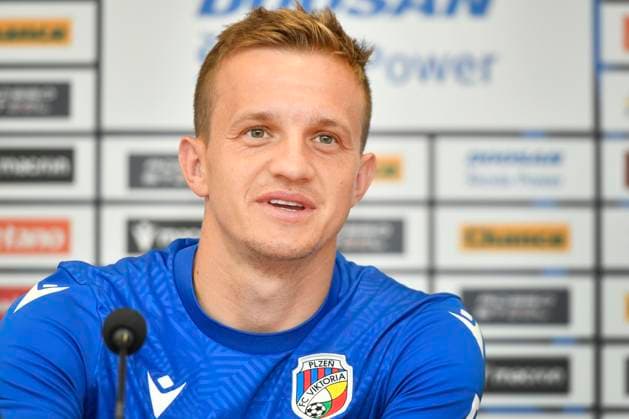 Jan Kopic of Viktoria Plzen speaks during the press conference, PK, Pressekonferenz prior to the football European League third qualifying round return match Viktoria Plzen vs Kryvbas Kryvyi Rih in Pilsen, Czech Republic, August 14, 2024. (CTKxPhoto MiroslavxChaloupka) CTKPhotoP2024081404924  CTKPhotoP2024081404924