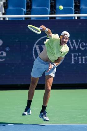 August 14, 2024, Mason, Ohio, USA: Jan-Lennard Struff (GER) serves to Stefanos Tsitsipas (not pictured) during the first round of the 2024 Cincinnati Open at Lindner Family Tennis Center. Mason USA - ZUMAw109 20240814_fap_w109_001 Copyright: xDebbyxWongx