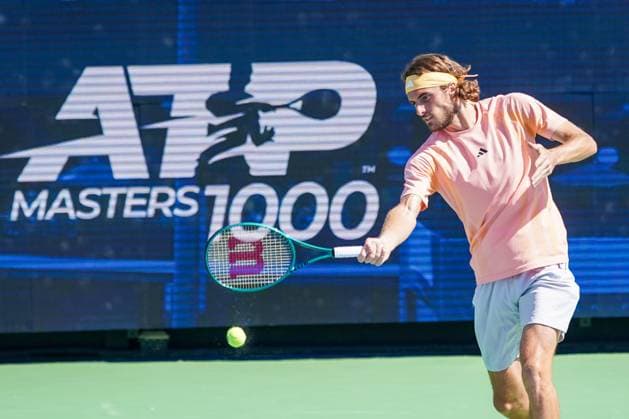 August 14, 2024, Mason, Ohio, USA: Stefanos Tsitsipas (GRE) returns a shot from Jan-Lennard Struff (not pictured) during the first round of the 2024 Cincinnati Open at Lindner Family Tennis Center. Mason USA - ZUMAw109 20240814_fap_w109_003 Copyright: xDebbyxWongx