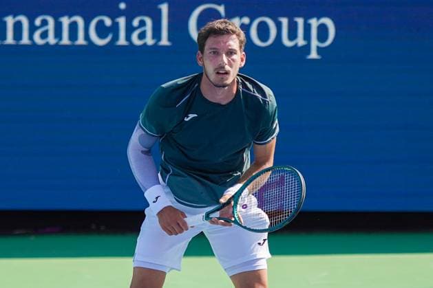 August 14, 2024, Mason, Ohio, USA: Pablo Carreno Busta (ESP) waits for the serve from Sebastian Korda (not pictured) during the mens singles first round of the 2024 Cincinnati Open at Lindner Family Tennis Center. Mason USA - ZUMAw109 20240814_fap_w109_072 Copyright: xDebbyxWongx