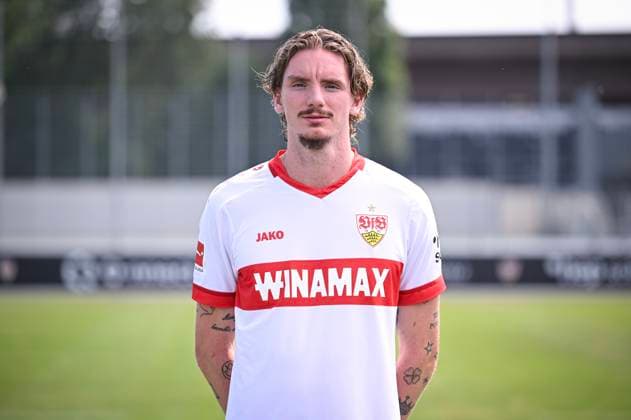 FOOTBALL 1 BUNDESLIGA 13 08 2024 Portraettermin 2024 2025 at VfB Stuttgart on the training ground Nick Woltemade VfB Stuttgart