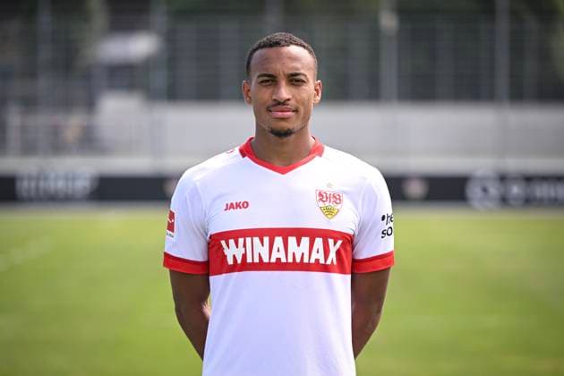 FOOTBALL 1 BUNDESLIGA 13 08 2024 Portraettermin 2024 2025 at VfB Stuttgart on the training ground Jamie Leweling VfB Stuttgart